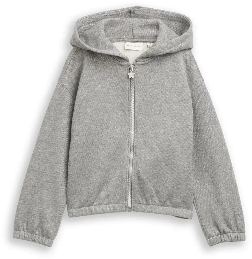 TOM TAILOR Mädchen Cropped Hoodie Sweatjacke in Glitzer-Optik, grau, Meliert, Gr. 116/122