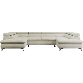 MKS Meble Wohnzimmersofa mit Schlaffunktion, U-form, verstellbare Kopfstützen, Bettkasten - PEDRO U - Velvet - Beige - Beige