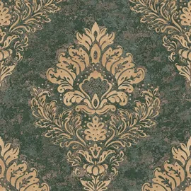 Profhome Barock Tapete 379011 Grün/Gold 5,33 m2 0,53 x 10,05 cm