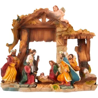 Brubaker Weihnachtskrippe - Jesus, Maria, Josef und die Könige im Krippenstall - 22 cm Tischkrippe Weihnachtsfigur mit handbemalten Figuren aus Polyresin - Krippenfigur Tischdekoration