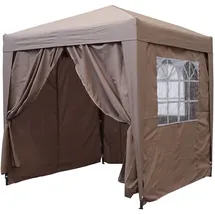 Quick Star Pop-Up-Pavillon 2 x 2 m Beige mit 4 Easy-Klett Seitenwänden mit 2 Reißverschlüssen