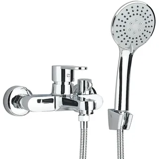 Badewannenarmatur mit Handbrause Mischbatterie Badewanne Chrom Wannenarmatur mit Brause Duschkopf Messing Duscharmatur Wasserhahn Badewanne Set für Bad Dusche Wandmontage 150mm