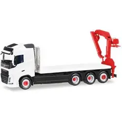 HERPA 013154 1:87 HERPA MiniKit: Volvo FH Gl. 4-achs Flachbett-LKW mit Ladekran, weiß