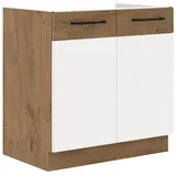 Vigo Spülenschrank 80 cm Eiche Lancelot Weiß Hochglanz Küchenzeile Küchenblock