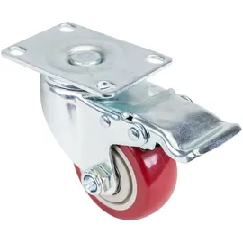 HMF 6710 Schwerlastrollen mit Bremse aus Polyurethan 4 Stück, 75 mm, bis 400 kg, Rot