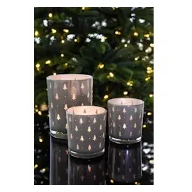 Edzard 2er-Set Teelichtglas Tani (Höhe 8 cm, ø 7 cm) Motiv Tannen, außen grau, Tannen-Motiv