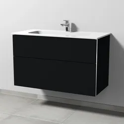 Sanipa Keramik-Waschtisch-Set mit Waschtischunterschrank „3way“ 97 × 46 × 58,2 cm in Schwarz-Matt, mittig