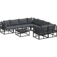VidaXL Garten-Sofa-Set mit Kissen 9 pcs Schwarz Aluminium