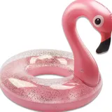 Aufblasbarer Flamingo Schwimmring im Glitzer Rosa Design für Pool und Strand