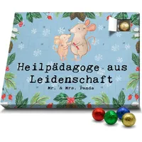 Mr. & Mrs. Panda Schoko Adventskalender Heilpädagoge Leidenschaft - Blau Pastell - Geschenk, Schokoladen Adventskalender, Jubiläum, Danke, Heilp... - Blau