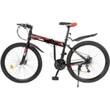 MINRS 26 Zoll Mountainbike Fahrrad 21 Gang Schaltung, Speichenräder, mit Schutzbleche, Wasserkocher-Halter für Jungen Mädchen Damen und Herren, Rot