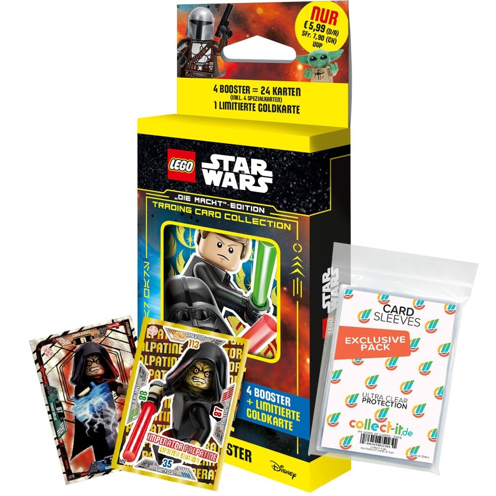 Bundle mit Blue Ocean Lego Star Wars - Serie 4 Trading Cards - 1 Blister (zufällige Auswahl) + 2 Limitierte Star Wars Karten + Exklusive Collect-it Hüllen