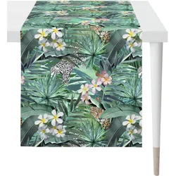 Tischläufer APELT "6852 SUMMERTIME, Sommerdeko, Sommer", bunt (grün, bunt), B:48cm L:140cm, Baumwolle, Tischdecken, mit tropischem Motiv, Digitaldruck