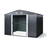 ALEOS. Gartenhaus Geräteschuppen 7m2 301x238cm aus verzinktem Stahlblech anthrazit Metall mit Doppelschiebetür Türhöhe 170cm Schuppen Gartenhaus