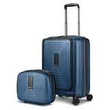 Redolz Essentials 14 Kofferset 2 tlg. Kabinentrolley mit Dehnfalte + Beautycase blau
