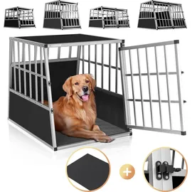 Cadoca® Hundetransportbox Aluminium Hundebox Kofferraum robust verschließbar trapezförmig L Alu 90x66x72cm