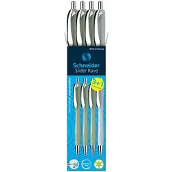 AKTION: Schneider Kugelschreiber Slider Rave XB farbsortiert, Schreibfarbe: blau, 3 St. + GRATIS 1 Slider Rave XB organic green