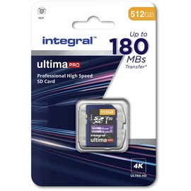 Integral SD Karte 512GB 4K Video Lesegeschwindigkeit 180MB/s und Schreibgeschwindigkeit 150MB/s SDXC V30 U3 180-V30 Unsere schnellste High Speed SD-Speicherkarte. SD Card. Speicherkarte SD.