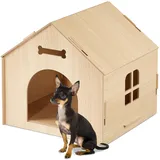 Relaxdays Hundehütte Indoor, Katzenhaus zum selber Bauen, Haustierhaus, für kleine Hunde & Katzen, Hundehöhle MDF, Natur, 1 Stück