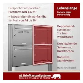 AL Briefkastensysteme 8 Fächer Premium Edelstahl Stand Briefkasten Anlage für Post A4 modern, robust, wetterfest, Artikelnummer: 331V8S4