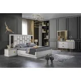 JVmoebel Schlafzimmer-Set Schlafzimmer Weiß Komplettes Bett 2 Nachttische Kommode mit Spiegel, (4-tlg., 4tlg Set (Bett +2x Nachttische+Kommode mit Spiegel), Made in Europa weiß