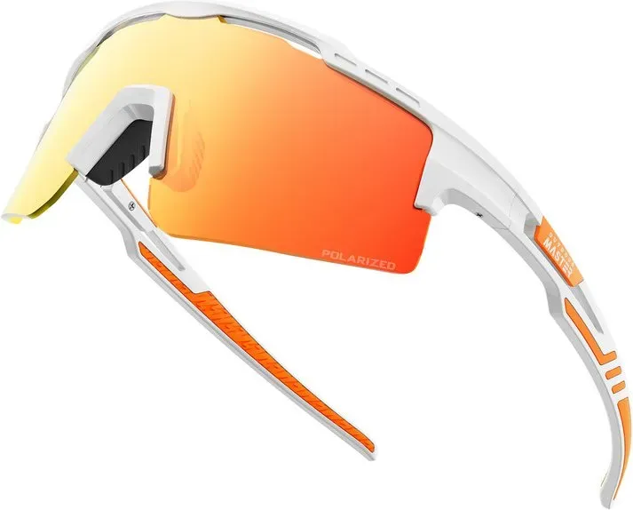 OutdoorMaster Hawk II Polarisierte Sport-Radbrille Weißer Rahmen Revo-Orange Linse