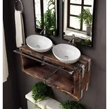 CHYRKA® Badmöbel Waschtisch BORYSLAW-Bad Waschbecken Hängeschrank Waschtischunterschrank Waschbecken-Unterschrank Metall Holz Loft Handmade (Natur, 120 x 28 cm H=40 cm)