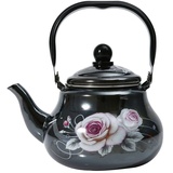 BESTonZON Vintage Wasserkocher Emaille Vintage Wasserkessel Emaillierter Wasserkocher Teekessel Retro Kaffeekanne Induktion Teekocher für Küche Gas E Herd Gasherd 2L Retro Wasserkocher