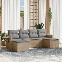 Gecheer 6-TLG. Gartenlounge Set, Balkonlounge Set, Terrassensofa, Loungemöbel Polyrattan, Polyrattan Gartenmöbel, Garten Sofa Set, Kissen