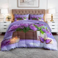XCQHZYQ Bettdecken-Set Farmhaus Flieder Lavendelviolett, Bettwäsche-Set Daunendecke 135x200 cm Steppdecke Ohne Bezug Daunenalternative Leichte Warme Ganzjahres-Bettdecke Aus Mikrofaser