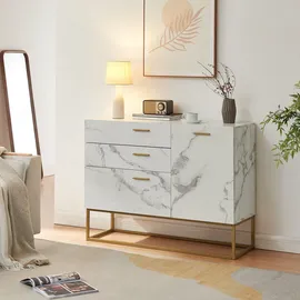 [en.casa] Sideboard Lavangen 75 x 100 x 35 cm Marmoroptik / Weiß