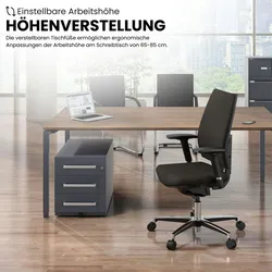 Bisley Cito Konferenztisch höhenverstellbar 200x120 cm, Tischplatte in Ahorn, U-Gestell in Weiß - Besprechungstisch & Meetingtisch, großer Chef