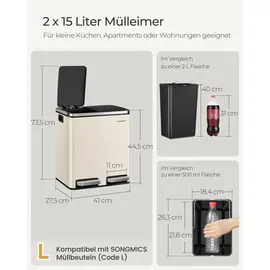 Songmics Abfalleimer 30 l Beige