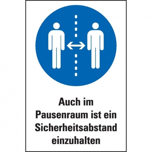 Aufkleber I Gebots-Kombischild Sicherheitsabstand im Pausenraum..., Folie, 200x300mm