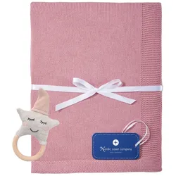 nordic coast company Wolkendecke Beere Rassel Rosa Geschenk Set Baby Decke + Grau Blau Rosegold