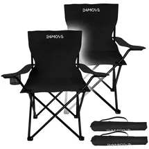 24move 24MOVE® Campingstuhl Faltstuhl, 2er Set, schwarz, mit Getränkehalter und Tragetasche Outdoor, faltbar max. 100kg, Anglerstuhl, Klappstuhl
