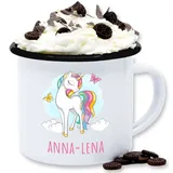 Emaille Tasse Blechtasse - Einhorn Unicorn Einhörner Kinder Geschenk - 300 ml - Weiß Schwarz - name personalisierte becher unicorns personlisierte tassen kindergarten kindertasse einhörnern