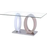 AYANE Esstisch - 6-Sitzer - Gehärtetes Glas und MDF - Farbe Eiche und Weiß - Braun/Weiß