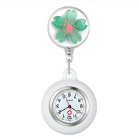 Avaner Retractable Nurse Watch Flower Pattern Fob Watch Krankenschwesteruhr mit Silikon Hülle, Schwesternuhren mit Clip