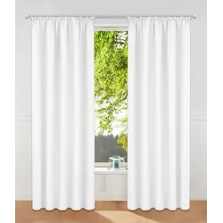Vorhang MY HOME "Raja, Gardinen mit Kräuselband, Vorhänge Wohnzimmer" Gr. 4, weiß, B:140cm H:245cm, Polyester, Recyceltes Material, Gardinen, 2er-Set, Bestseller, einfarbig, modern, pflegeleicht, Mikrofaser