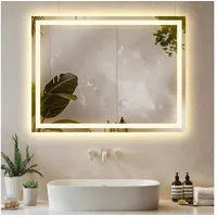 Tectake tectake® Rechteckiger LED Badezimmerspiegel, rahmenloses Design in 3