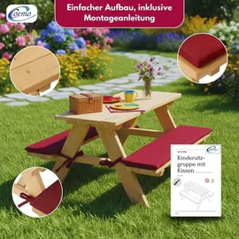 Coemo Kinder-Sitzgruppe Natur Picknicktisch mit Polster Spieltisch Gartentisch Holz