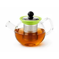 Rungassi Teekanne Glas Teekanne 750 ml mit Glasfilter & Deckel Elegante Teezubereitung, (Set bestehend aus Kanne mit Glasfilter und Deckel) grün|weiß