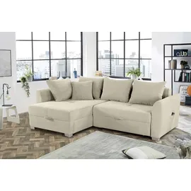 luma-home schönes für dein zuhause Ecksofa mit Schlaffunktion und Bettkasten 236/160/81 cm, Ottomane beidseitig montierbar, Cord Grau / 15201 - Beige