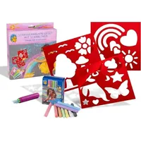 Carrera Straßenmalkreide Schablonen Set "Einhorn" 3 Schablonen, 18 Kreiden in 9 Farben,