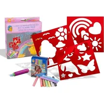 Carrera Straßenmalkreide Schablonen Set "Einhorn" 3 Schablonen, 18 Kreiden in 9 Farben,
