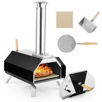 Costway Pizzaofen mit Pizzastein, & Pizzaschaufel, thermometer & klappbaren beinen - schwarz