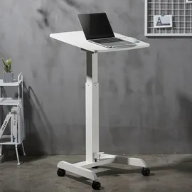 Maclean Brackets Höhenverstellbarer Laptoptisch mit Rollen Sitz-steh-Schreibtisch Gasfeder Höhenverstellbar bis max. 113cm 30 Grad Neigbar Belastbar bis 8kg (Weiße Farbe)