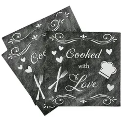 Sovie HOME Serviette Cooked with Love aus Linclass® Airlaid 40 x 40 cm, 12 Stück Küche Liebe Kochen