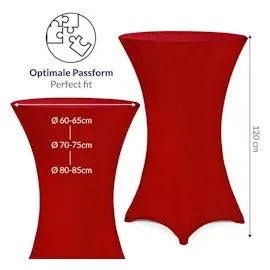 DEUBA Detex® Stehtischhusse Rot 70-75cm Verstärkter Fußbereich 30°C Waschbar Stehtisch Hussen Stretch Überzug Bezug Ø70 cm / bordeaux